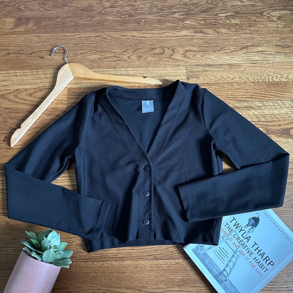 Calia Performance Black Cropped Ribbed Cardigan - Picture 4 of 9
